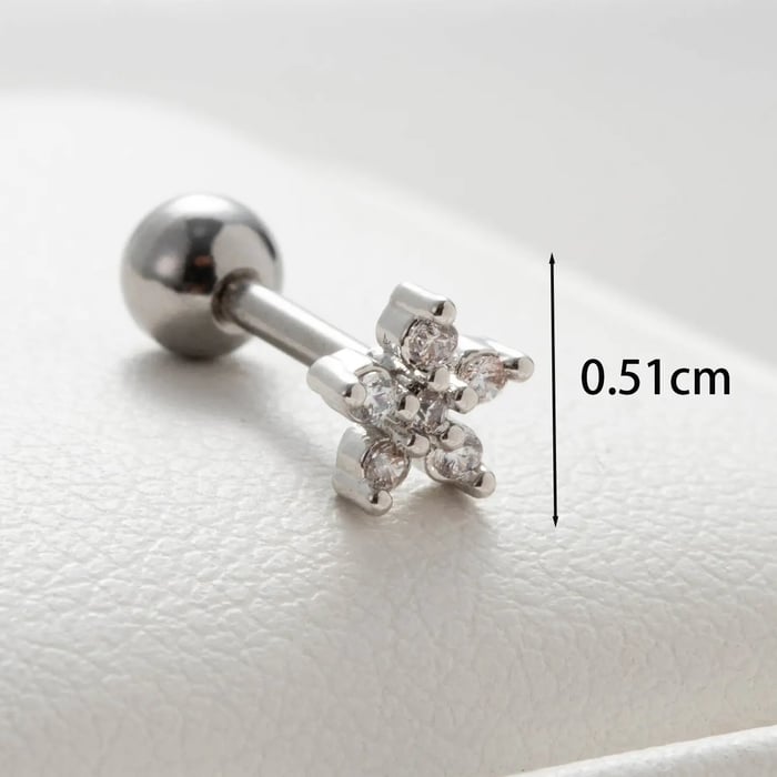 1 Piece Simple Series Simple Flower Titanium Steel No Plating Material Zircon Women Stud Earrings